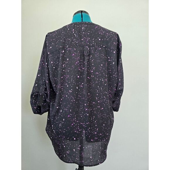 Torrid Black Purple Splatter Print Blouse Roll Tab Sleeve Size 2X Preppy - Picture 4 of 9